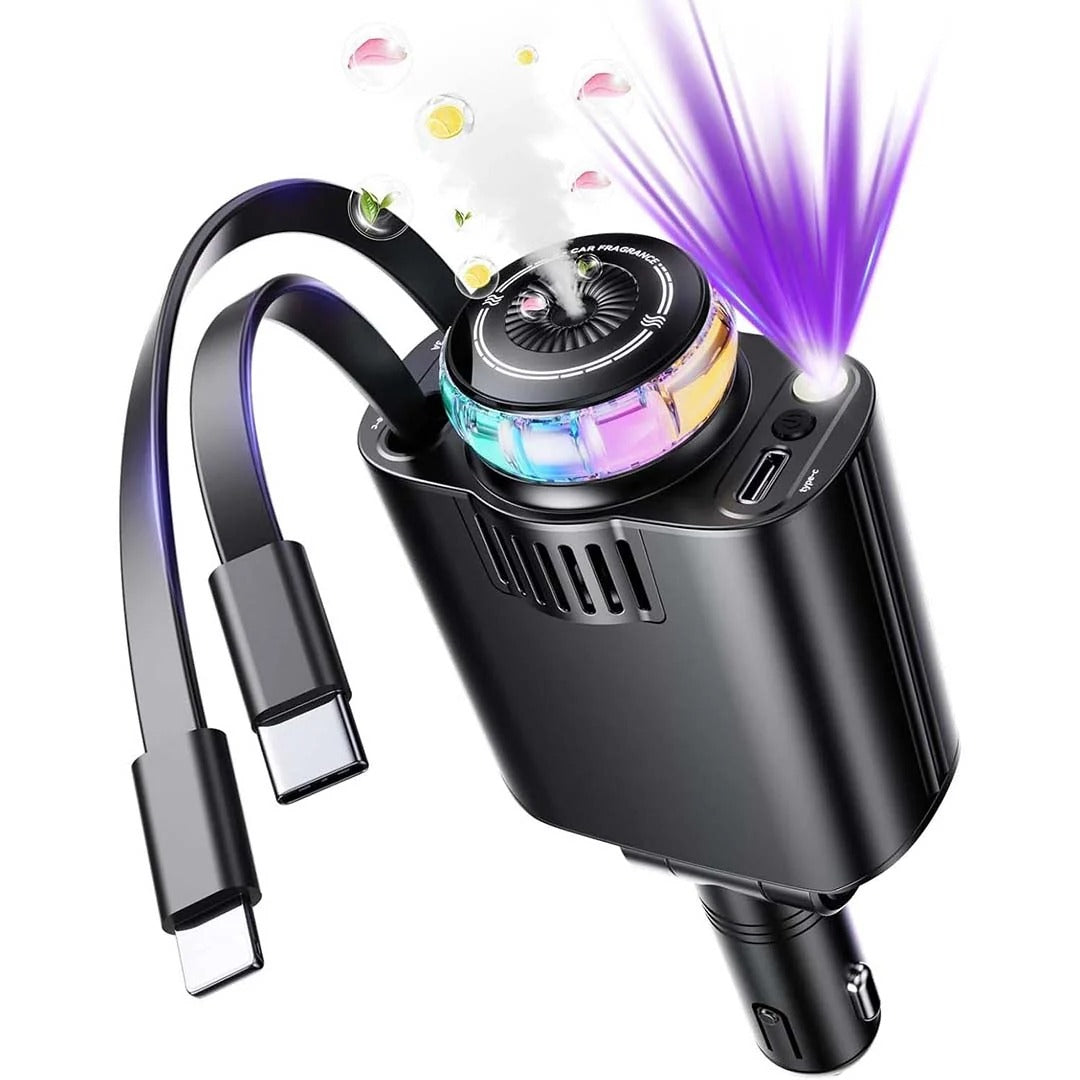 Luxury Retractable Car Charger with Aroma & Ambient Light